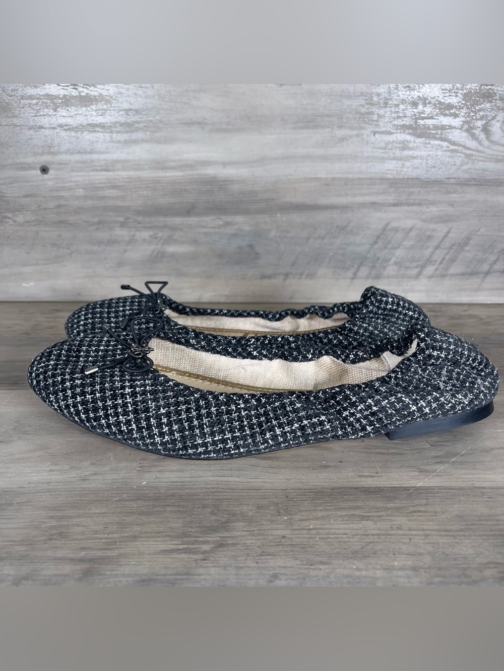 Sam Edelman Felicia Flats Womens 10.5 Tweed Black White Bow Ballet Flats Slip On - Picture 5 of 10
